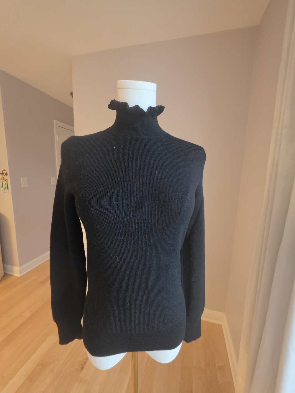 J. Crew Black Ruffle Turtleneck Sweater